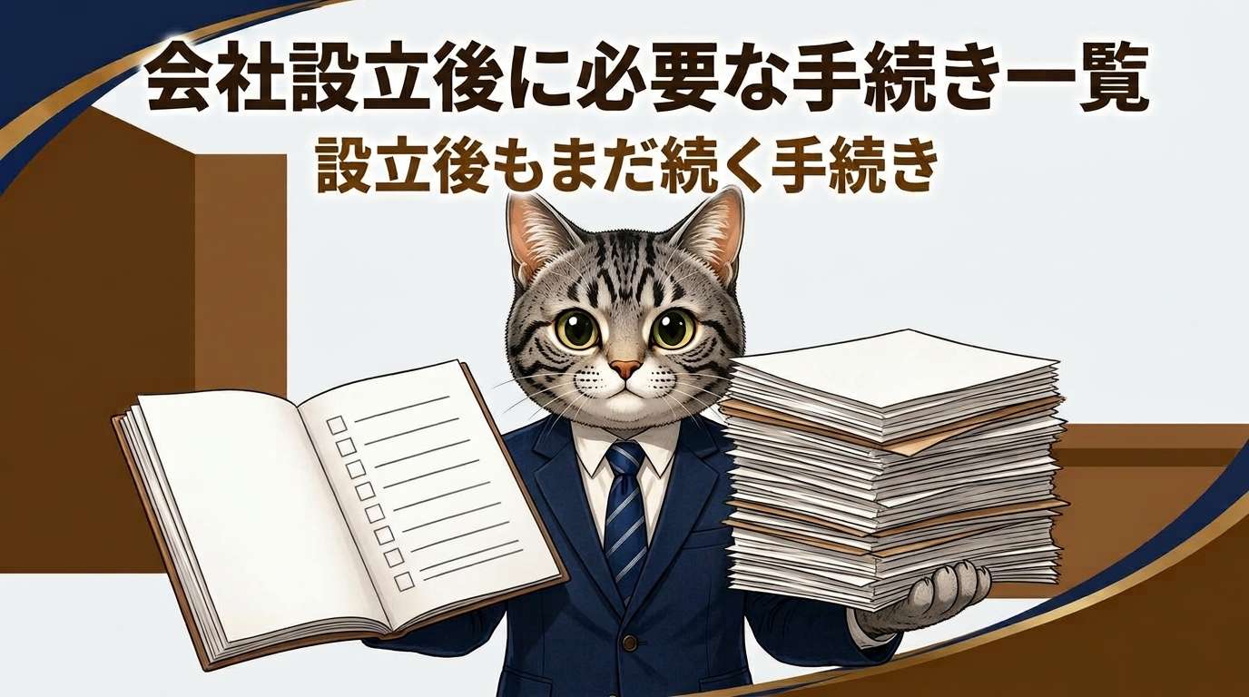 会社設立後に必要な税務署・年金事務所などへの届出手続きを一覧で解説するフロル行政書士事務所のブログ記事アイキャッチ画像