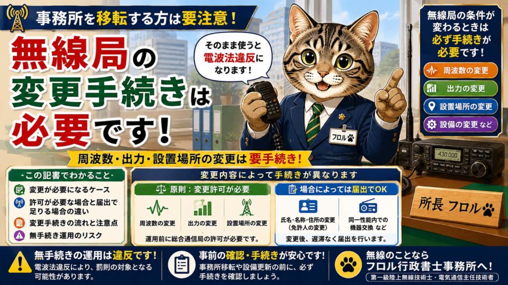 無線局の周波数・出力・設置場所を変えたい、そのまま使い続けて大丈夫？