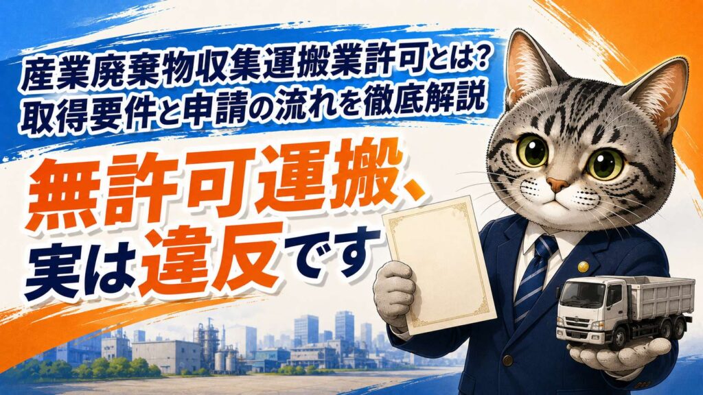 産業廃棄物収集運搬業許可の手続きについて説明するフロル行政書士事務所のイメージ画像