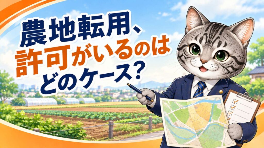 農地転用許可の要否を、区域区分ごとに説明するフロル行政書士事務所のイラスト